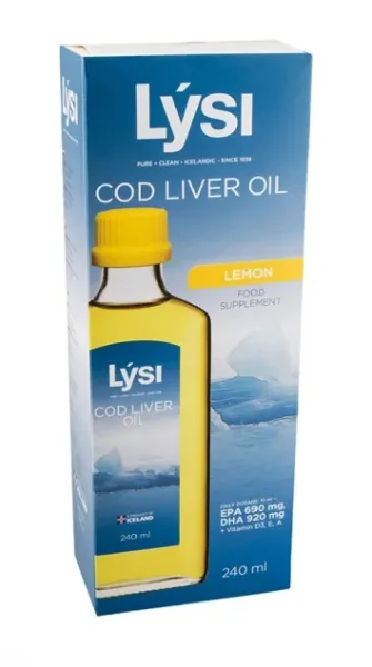 Maisto papildas žuvų taukai LYSI 240ml citrinų skonio